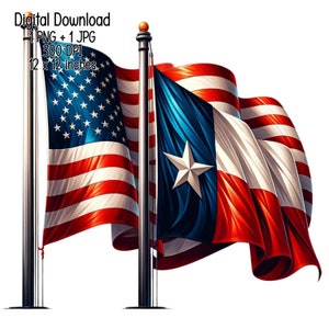 Descarga digital patriótica de bandera de EE. UU. y Texas, ilustración, diseños de sublimación de uso comercial, PNG transparente, JPG América y Texas