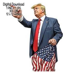 Trump pointing with US flag Transparent Digital Download humorous Trump Clipart Illustration Commercial Use PNG JPG