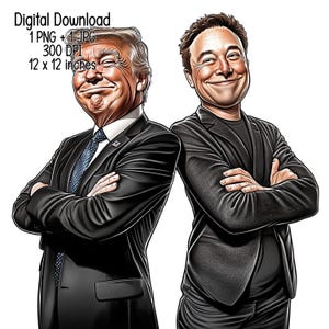 Musk und Musk - Humorvolle digitale Illustration, lustiger politischer Kunstdruck, digitaler Download