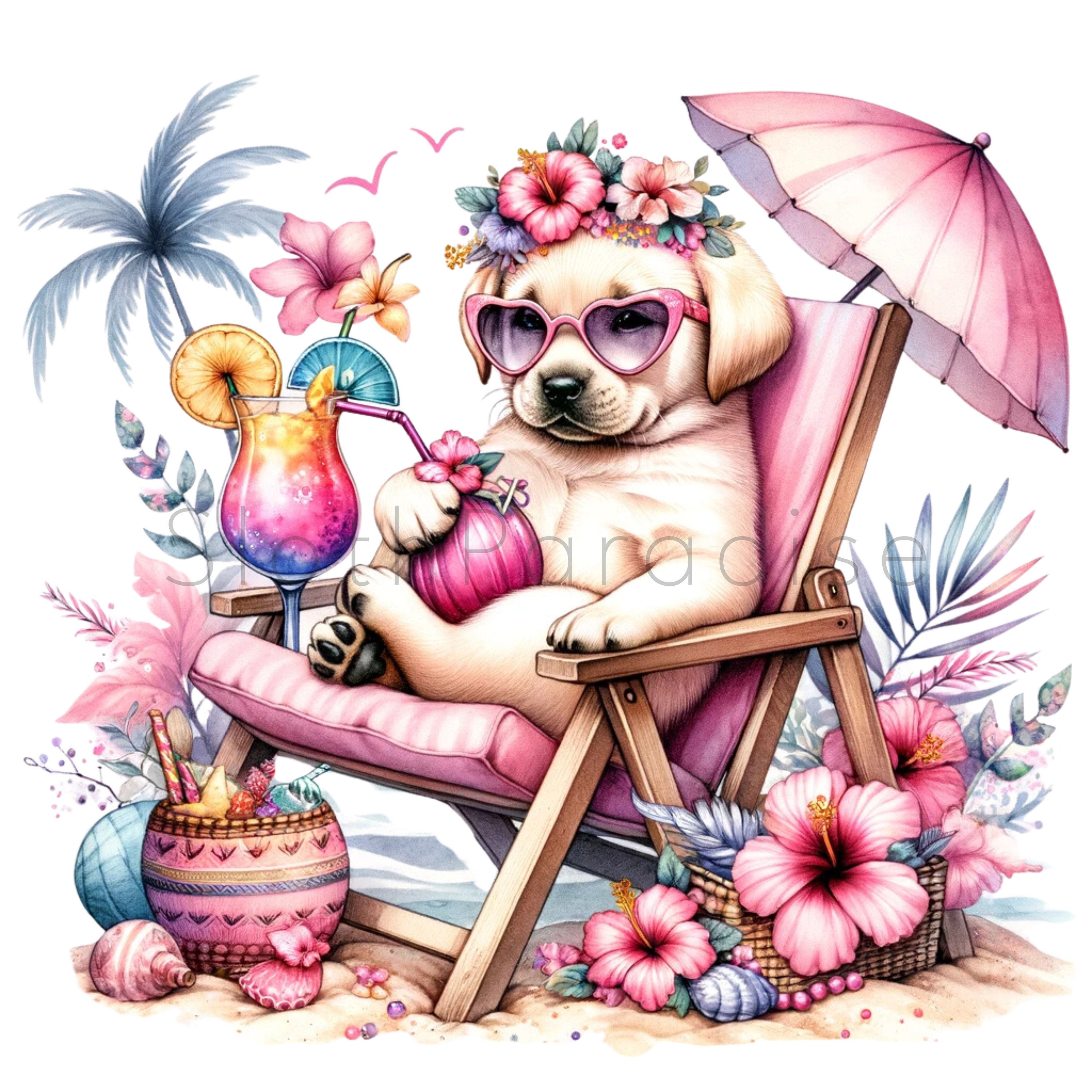 12 PNG ハワイ ビーチ ラブラドール犬 透明 クリップアート デジタル