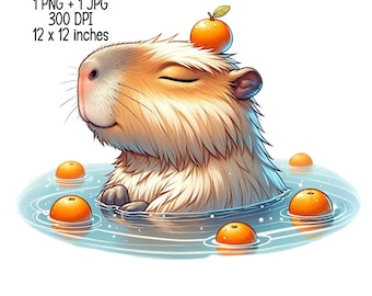Cute Capybara Watercolor Clipart Commercial Use Sublimation designs illustration transparent PNG, JPG Digital download
