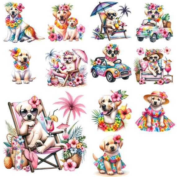 12 PNG ハワイ ビーチ ラブラドール犬 透明 クリップアート デジタル
