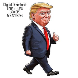 Trump with Thumb up walking Transparent Digital Download humorous Clipart Illustration Commercial Use Trump support PNG JPG