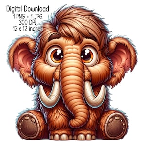 Cute Adorable Mammoth from Ice Age Illustration for Kids | Digital Download | Clipart PNG JPG
