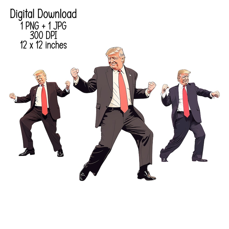 May include: Three digital illustrations of a person in a dark suit and red tie with their arms raised in the air. The background is white.