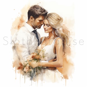14 JPG Couple de jeunes mariés Aquarelle Téléchargement numérique Utilisation commerciale carte photo de mariage faisant une illustration d’art imprimable