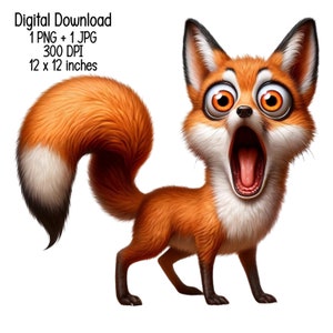 No Way Surprised Humorous Fox Illustration | Digital Download | Clipart PNG JPG