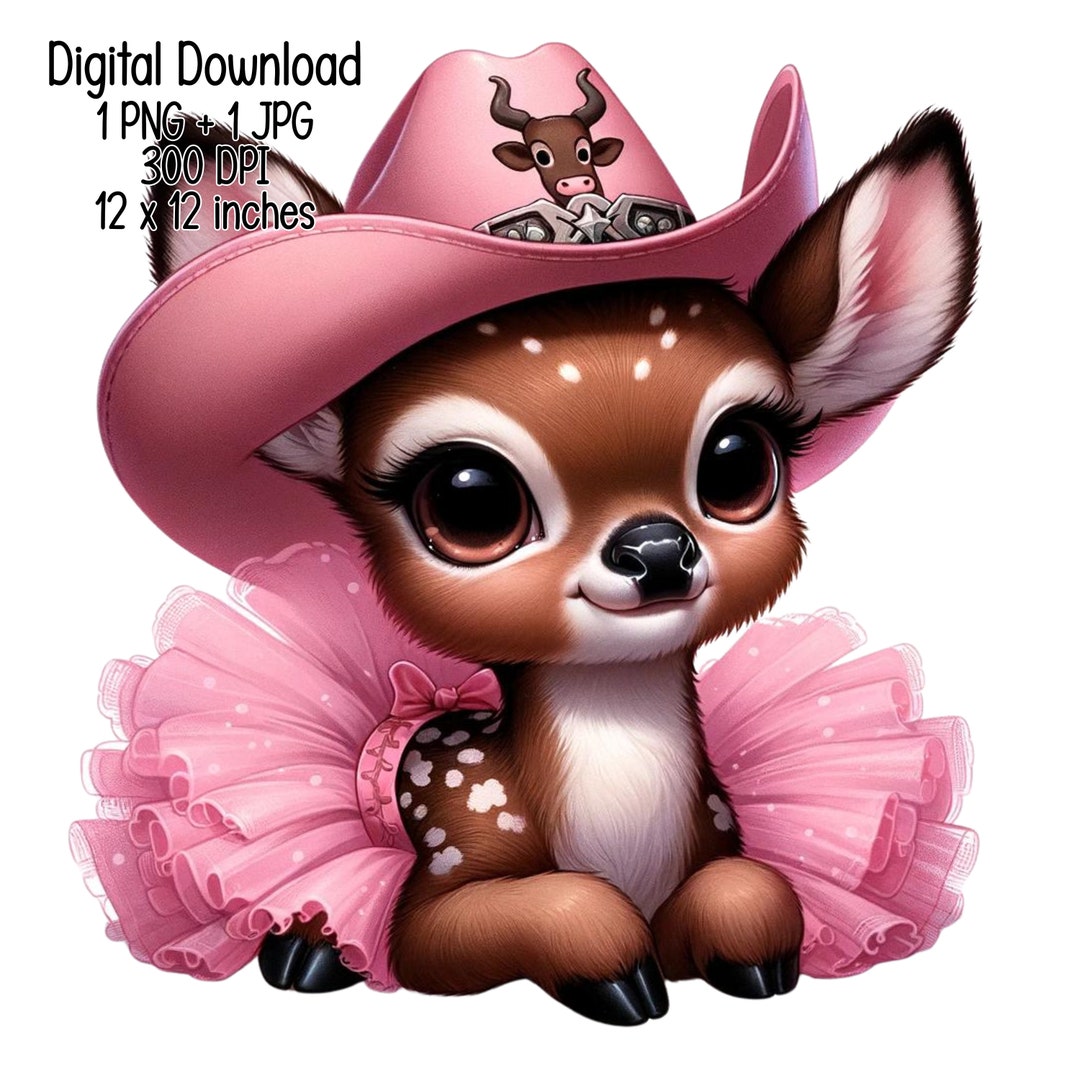 Cute Adorable Baby Deer Pink and Peach Texas Hat Clipart Commercial Use ...