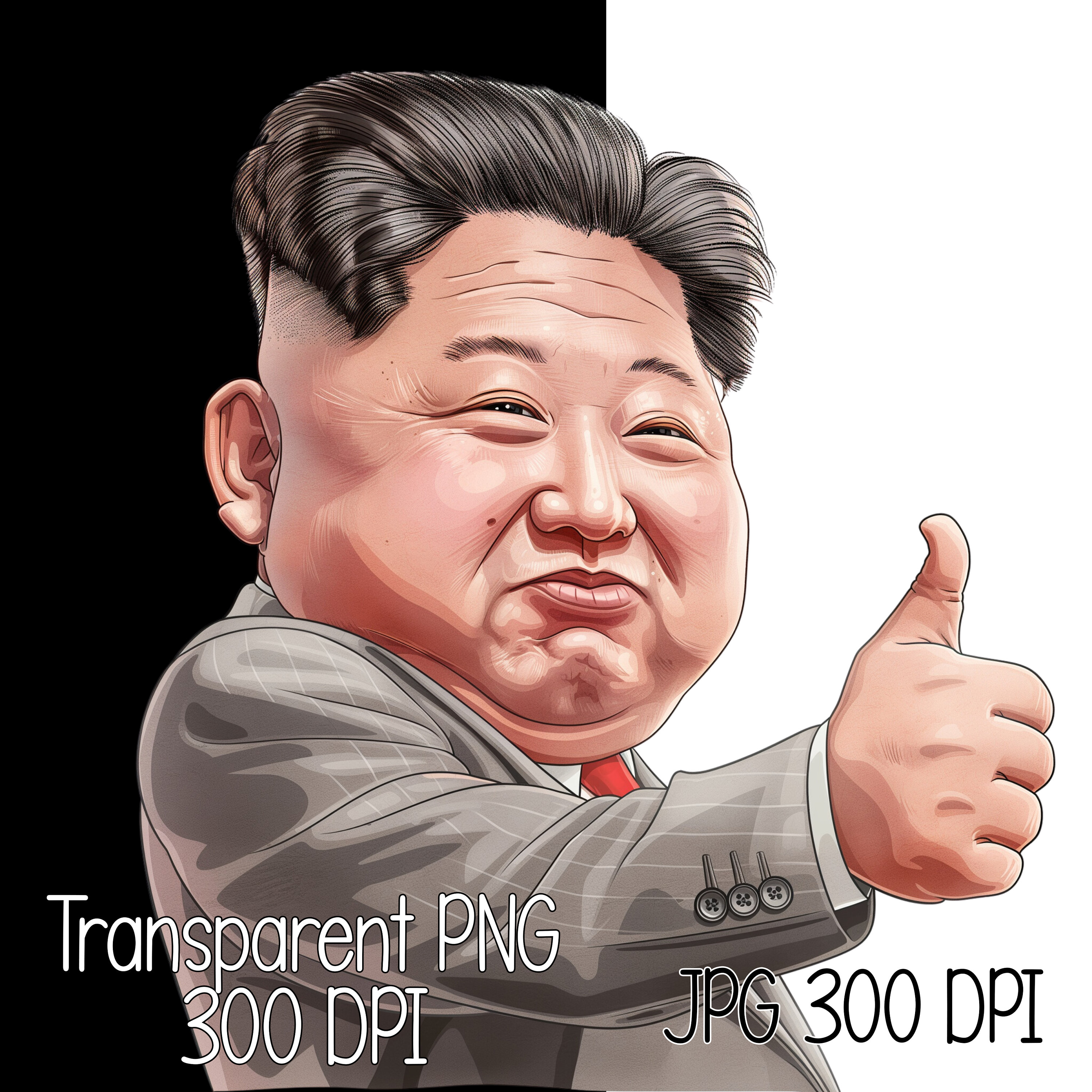 コミカルな金正恩の面白い親指を立てた透明なデジタルダウンロード