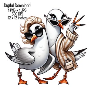 Humorystyczny głupi Mewa Besties Clipart Ilustracja, Pobieranie Cyfrowe, Sublimacja PNG