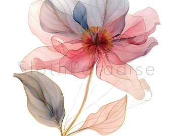 7 つの抽象的な花のクリップアート | ピンク、エアリーなグレー