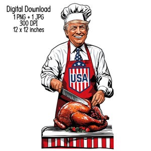 5 Trump Cutting Thanksgiving Turkey - Custom T-Shirt Design Clipart Illustration, Digital Download, Sublimation PNG