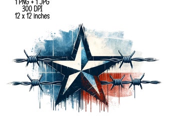 Texas Flag, lone star, border fence digital download, TX, illustration, Commercial Use Sublimation designs, transparent PNG, JPG
