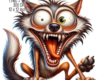 Ilustración de imágenes prediseñadas de lobo tonto sorprendido - Diseño de sublimación de descarga digital, PNG, JPG