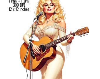 5 Glamorous Dolly Country Singer with guitar vibe T-Shirt Design | Digital Download | Clipart PNG