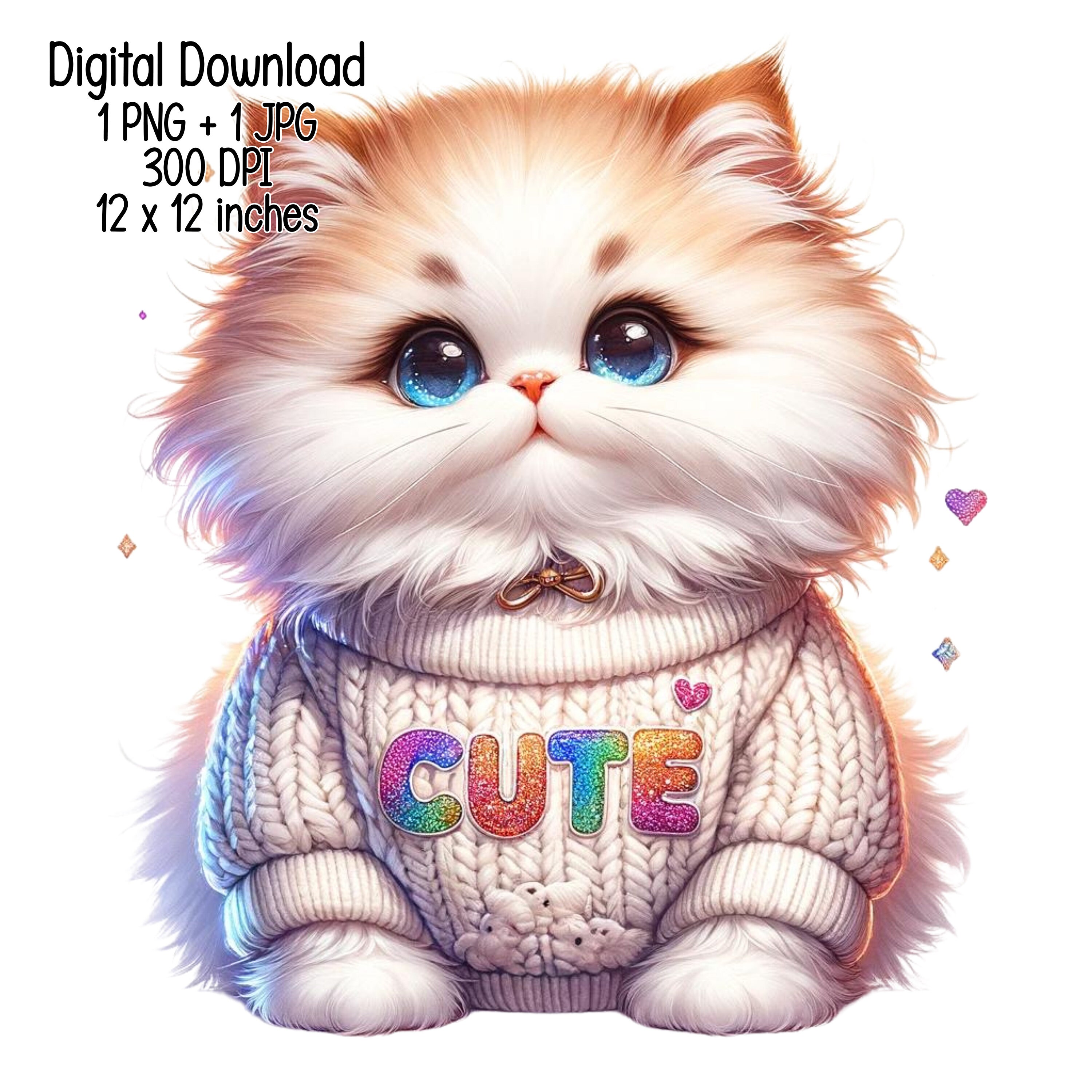 2 かわいい白猫 デジタルダウンロード ふわふわ子猫のイラスト