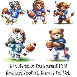 5 PNG American Football kinderkamer dieren aquarel transparante clipart digitale download commercieel gebruik, kaart maken illustratie