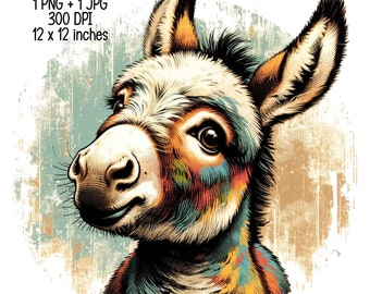 Vintage Curious Donkey Illustration | Digital Download | Clipart PNG JPG