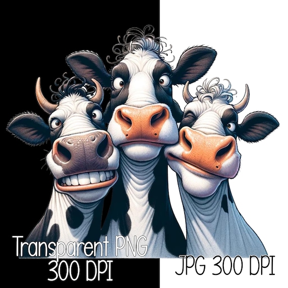 Comical Crazy Cow Besties Digital Download Cute Herd Illustration