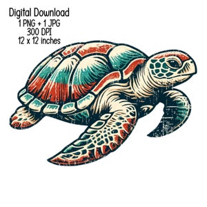 Vintage Turtle Illustration | Digital Download | Watercolor Clipart | Sublimation Design PNG JPG