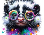 Skunk animal portrait  Watercolor Clipart Commercial Use Sublimation designs illustration transparent PNG, JPG Digital download