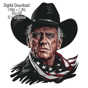 RFK as a Cool Cowboy - Clipart Illustration, Digital Download, JPG, Transparent PNG