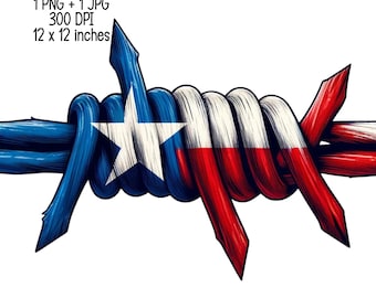 Texas Flag border barbed wire fence digital download, TX, illustration, Commercial Use Sublimation designs, transparent PNG, JPG