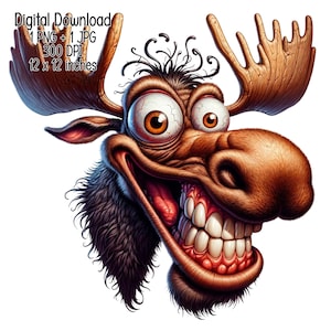 Moose Humorous Illustration | Digital Download | Funny Animal Clipart | Transparent PNG JPG