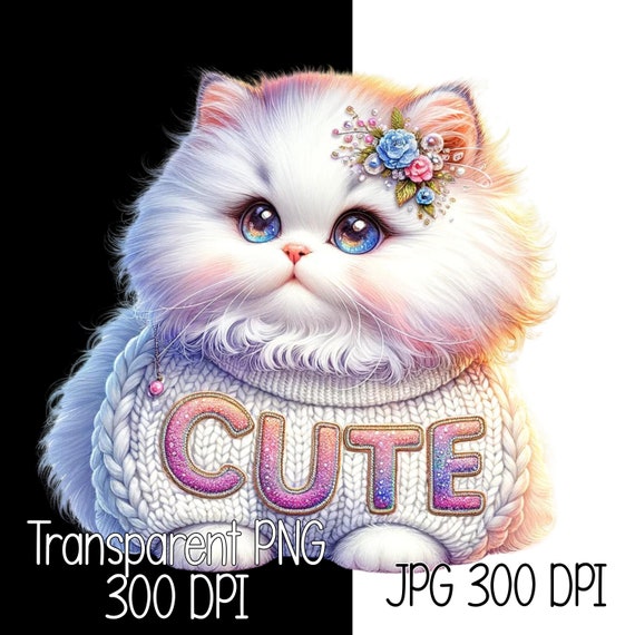 2 かわいい白猫 デジタルダウンロード ふわふわ子猫のイラスト