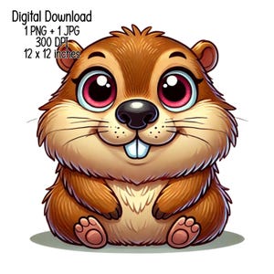 Cute Groundhog Clipart Illustration for Children | Commercial Use | Sublimation Designs | Transparent PNG JPG Digital Download