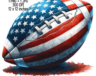 American football ball  with USA flag, digital download, watercolor illustration, Commercial Use Sublimation designs, transparent PNG, JPG