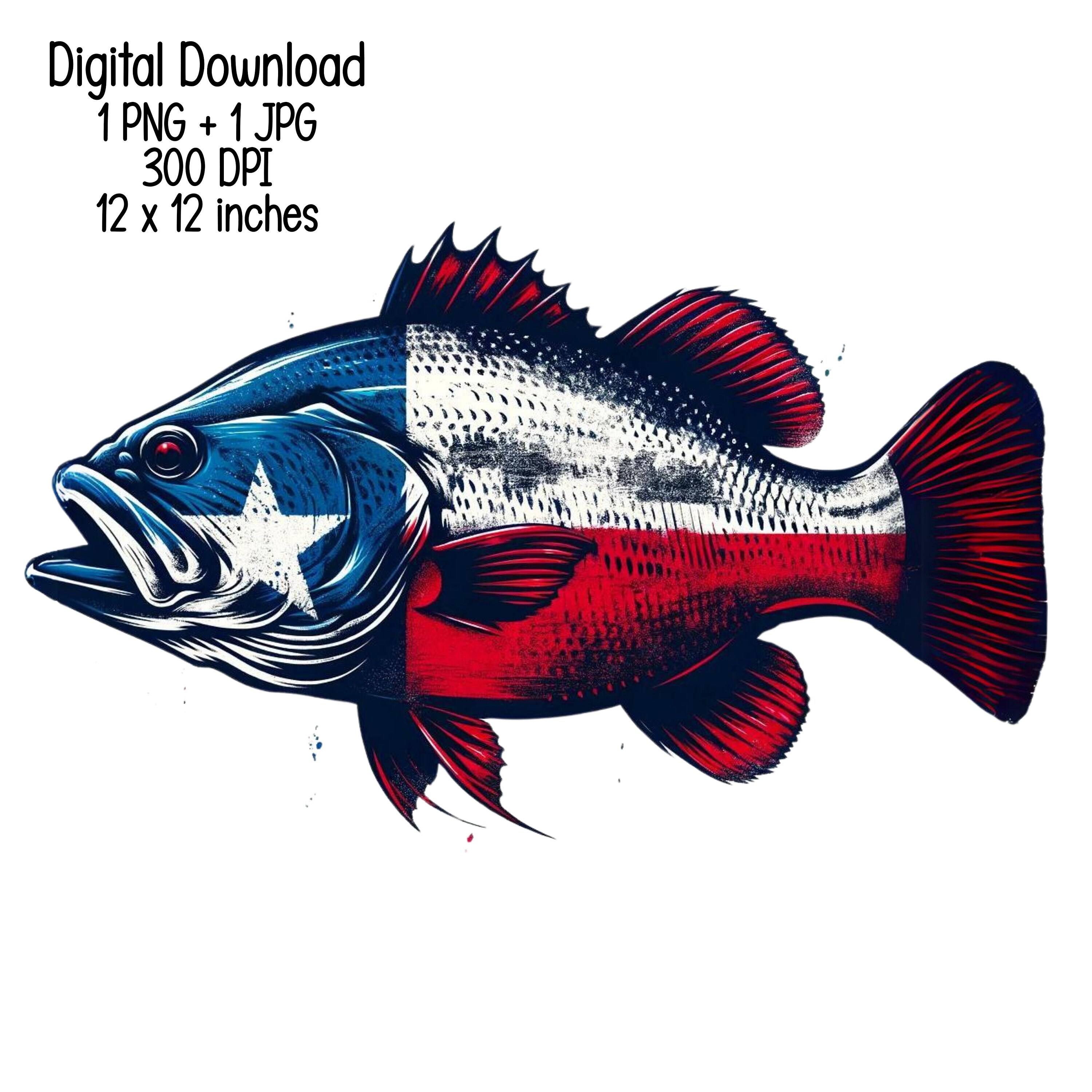 Texas Bass Pattern Bass in Texas Flag Clipart Illustration PNG, JPG Commercial Use ...