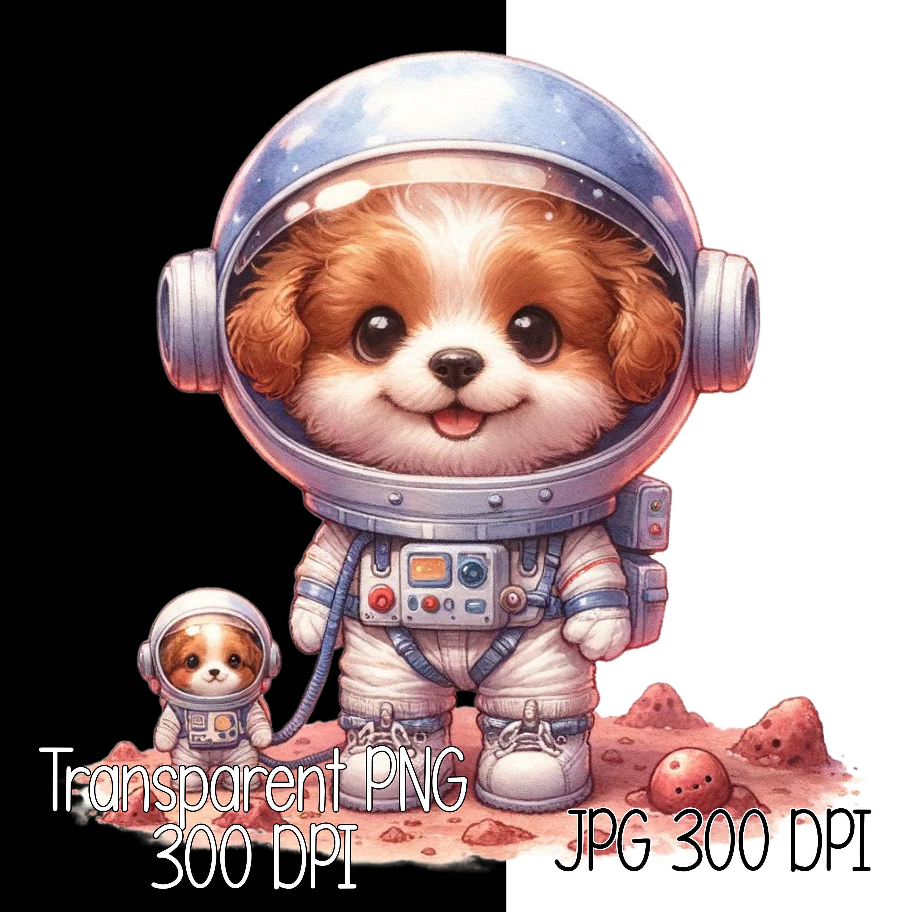 Dog on Mars Clipart Illustration Puppy Astronaut in Cosmos Commercial ...