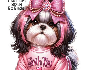 Lindo Shih tzu Descarga digital adorable ilustración de perro Clipart Uso comercial Diseños de sublimación PNG transparente, JPG razas de perros