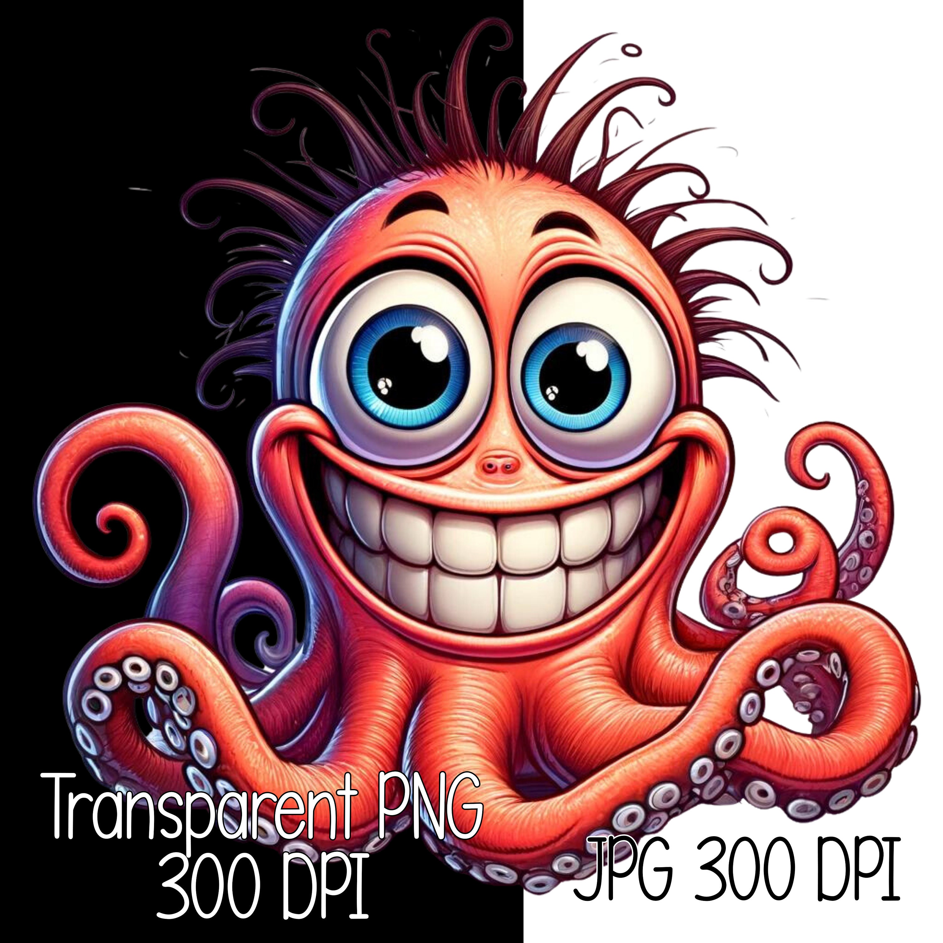 ユーモラスでクレイジーな漫画風タコのイラスト | 面白いデジタル