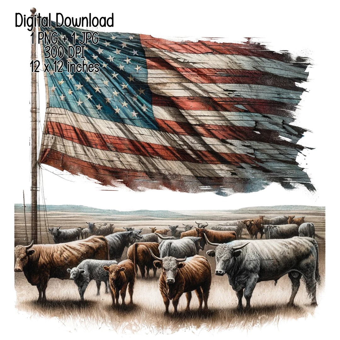 American Flag Cattle Ranch Watercolor Clipart Commercial Use ...