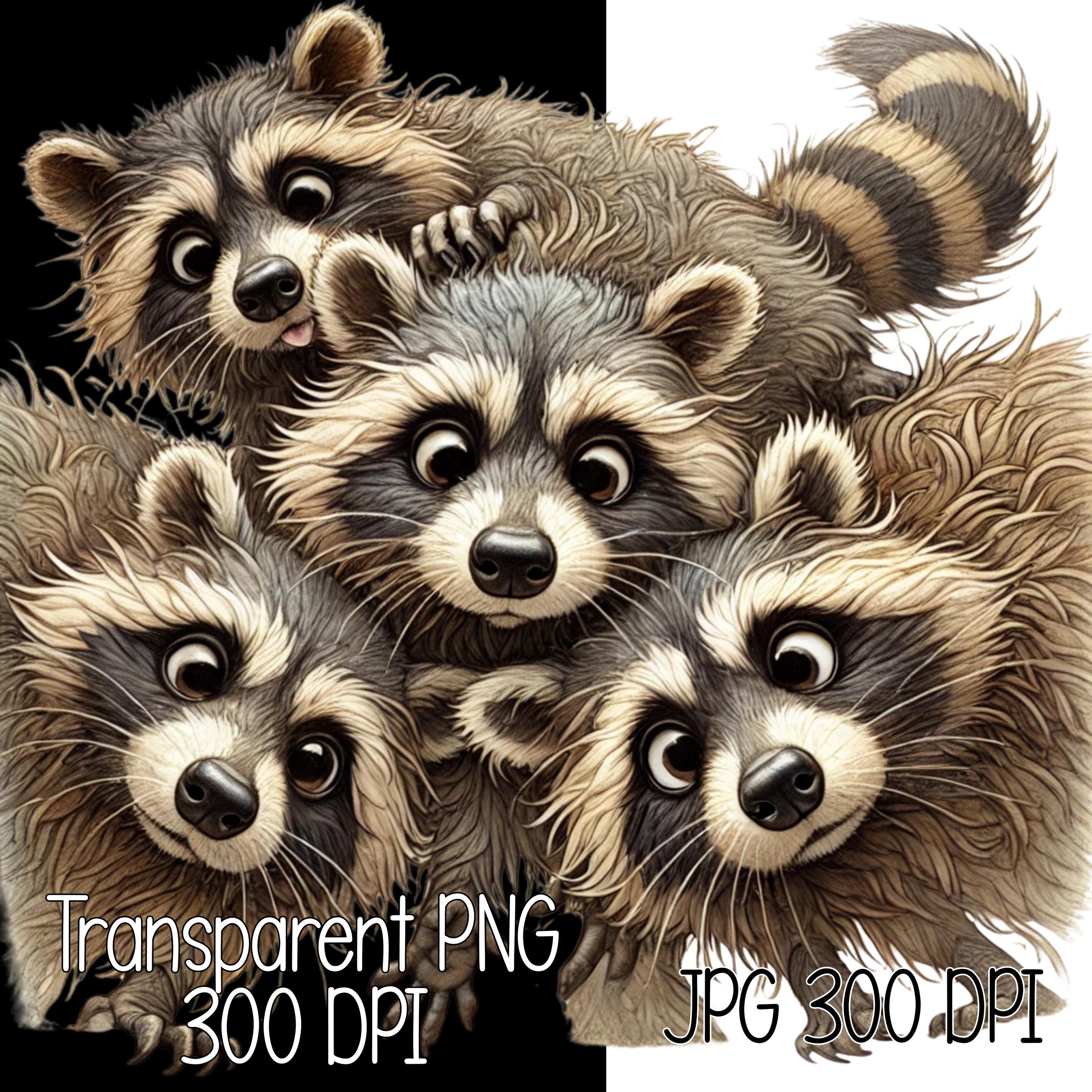 Curious Silly Racons Illustration | Digital Download | Clipart PNG JPG ...