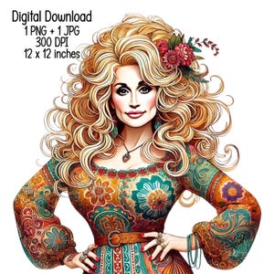 Retro Dolly Country Singer Boho vibe T-Shirt Design | Digital Download | Clipart PNG JPG
