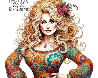 Retro Dolly Country Singer Boho vibe T-Shirt Design | Digital Download | Clipart PNG JPG