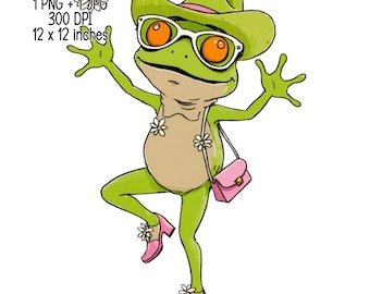 Cowgirl Frog PNG | Cute Frog Digital Download | Western Funny Frog Clipart for Stickers & Sublimation