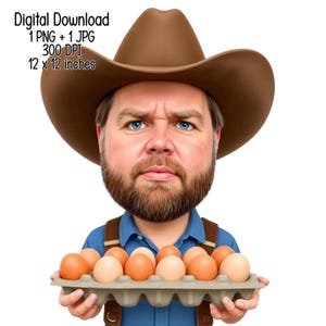 Comic JD Vance Eierpreis Meme PNG - Politischer Humor Digitaler Download, Bauer mit Eiern Bild