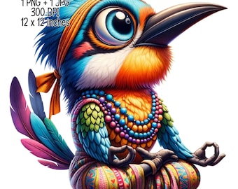 Bird Yoga Teacher meditating illustration Clipart Commercial Use Sublimation designs illustration transparent PNG, JPG Digital download