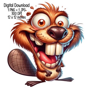 Beaver Humorous Illustration | Digital Download | Funny Animal Clipart | Transparent PNG JPG