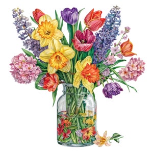 10 JPG Spring Flowers Bouquet Digital Download Realistic flowers Watercolor Illustration Commercial Use high quality card making