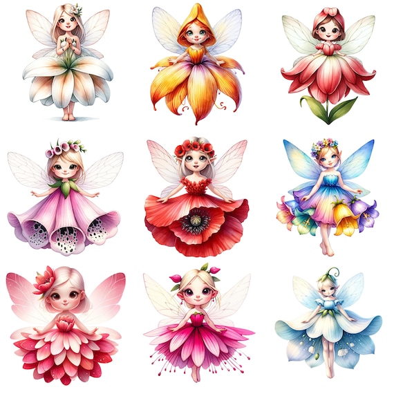 9 PNG Whimsical Flower Fairies Digital Download Lilly Poppy Bluebell  Fuchsia Foxglove Fairy Transparent Watercolor Clipart Commercial Use - Etsy