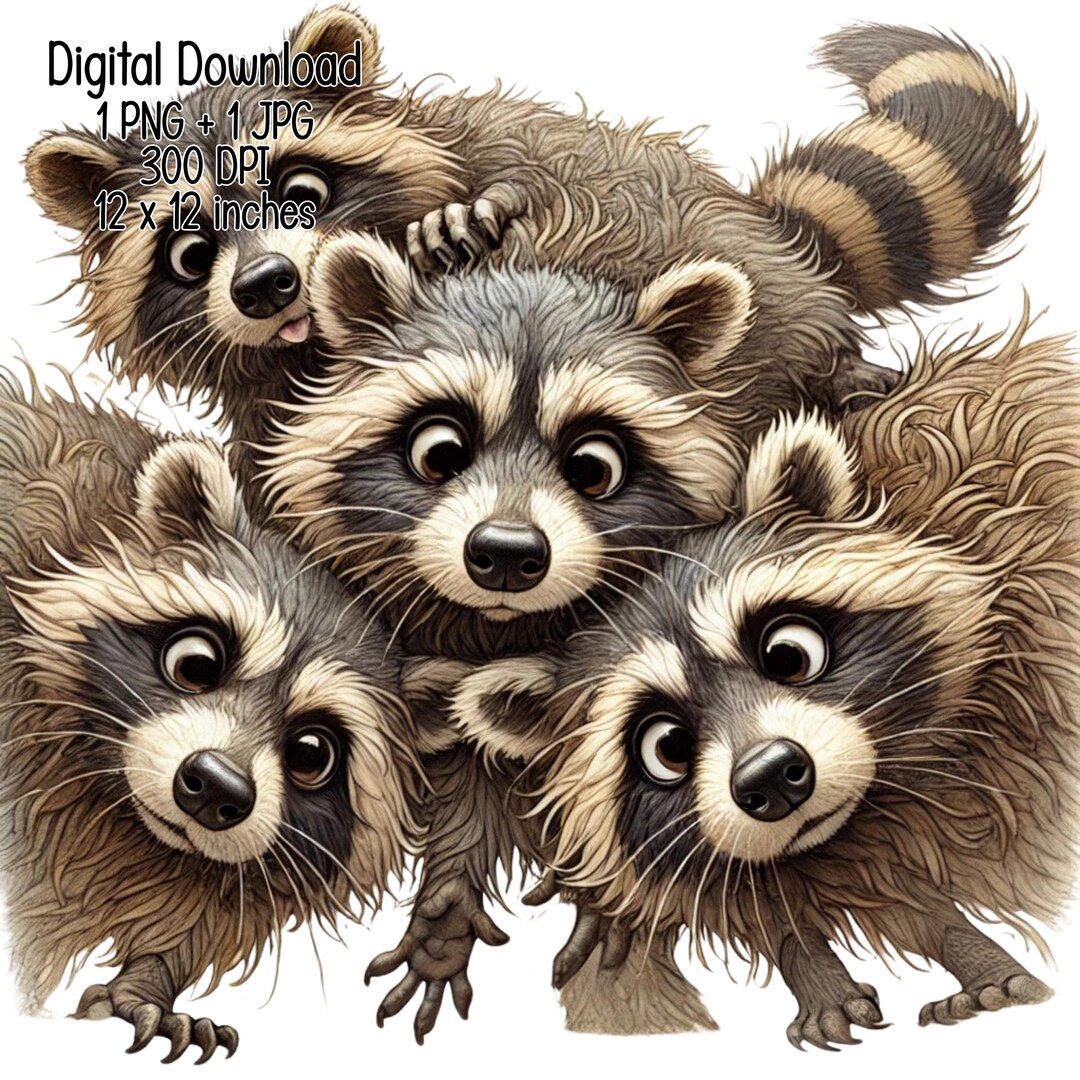 Curious Silly Racons Illustration | Digital Download | Clipart PNG JPG ...