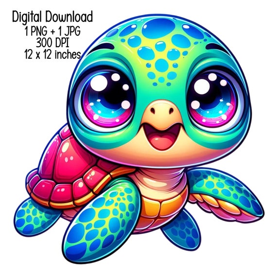 かわいいカメと緑の子供たちのクリップアートイラスト商用利用昇華