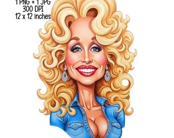 Dolly Retro Caricature PNG – Funny Country Music Lady Clipart for T-Shirts, Tumblers, Wall Art, Gifts & Crafts | Instant Download