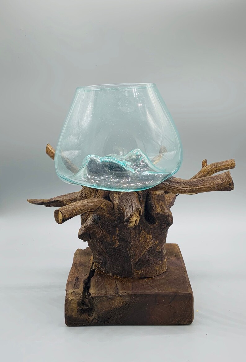 Hand Blown Recycled Glass on Driftwood Base Glass Art Etsy
