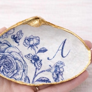 Personalized Blue Floral Ring Dish | Custom Name Jewelry Holder | Bridal Shower Keepsake | Engagment Gift